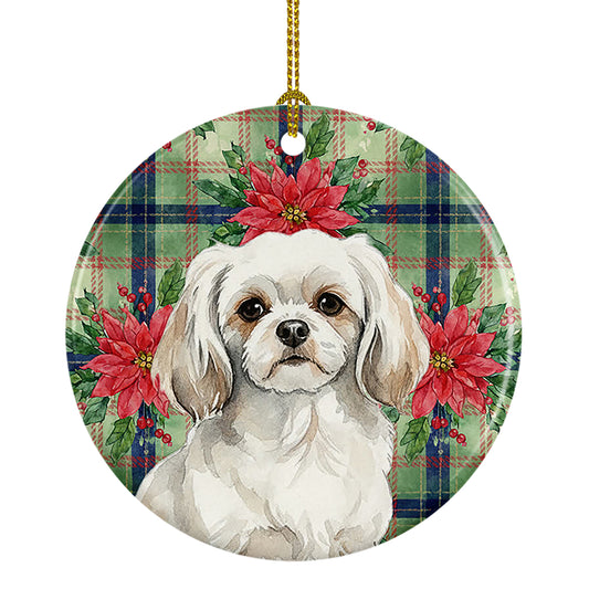 Buy this White Tibetan Spaniel Christmas PoinsettIas Ceramic Ornament