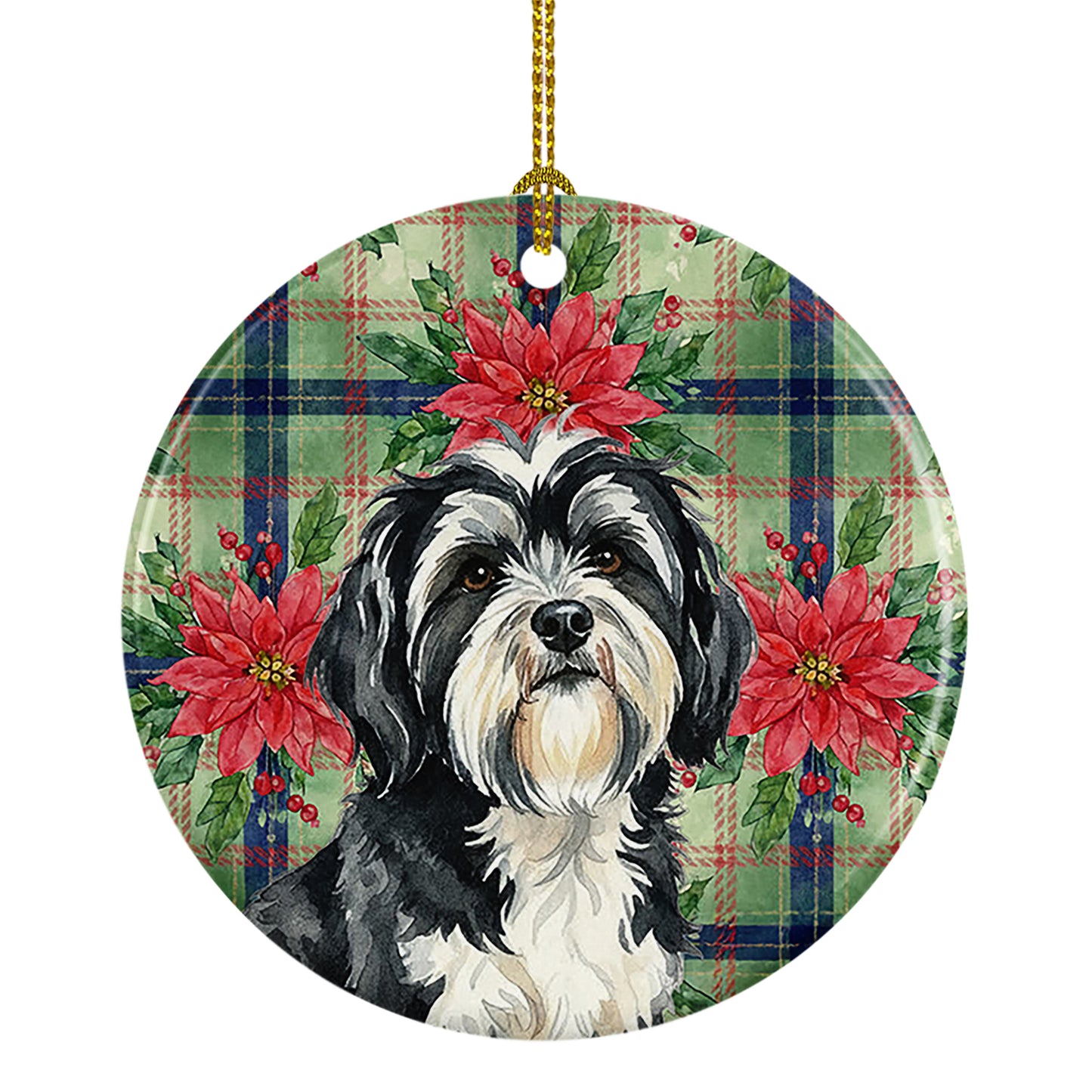 Buy this Black and White Tibetan Terrier Christmas PoinsettIas Ceramic Ornament