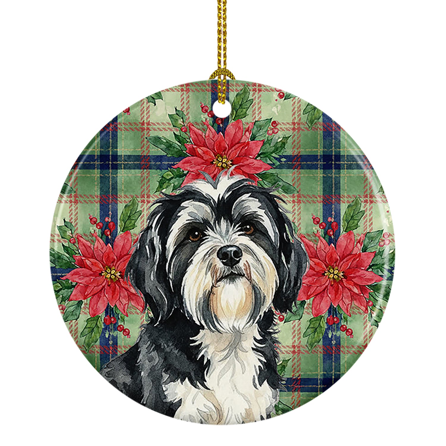 Buy this Black and White Tibetan Terrier Christmas PoinsettIas Ceramic Ornament