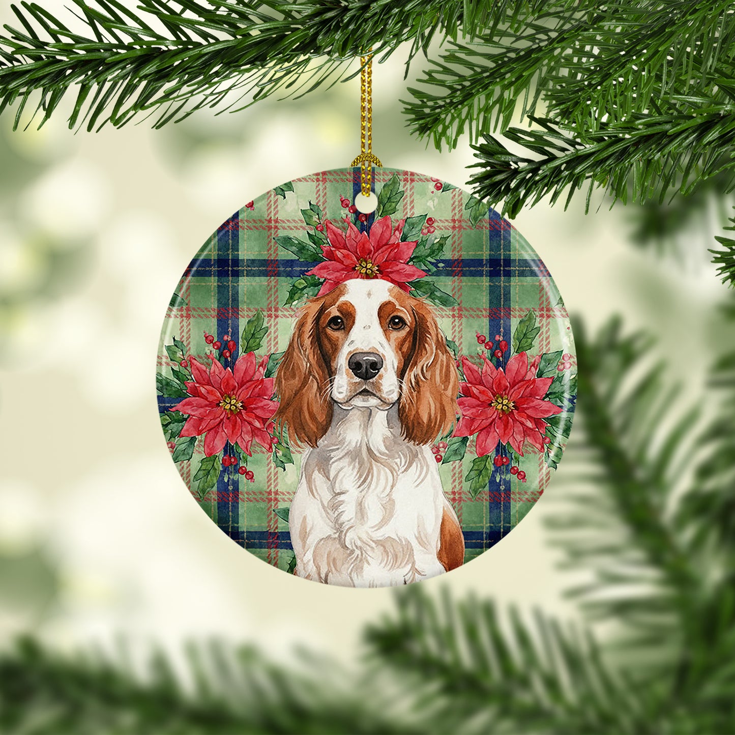 Welsh Springer Spaniel Christmas PoinsettIas Ceramic Ornament