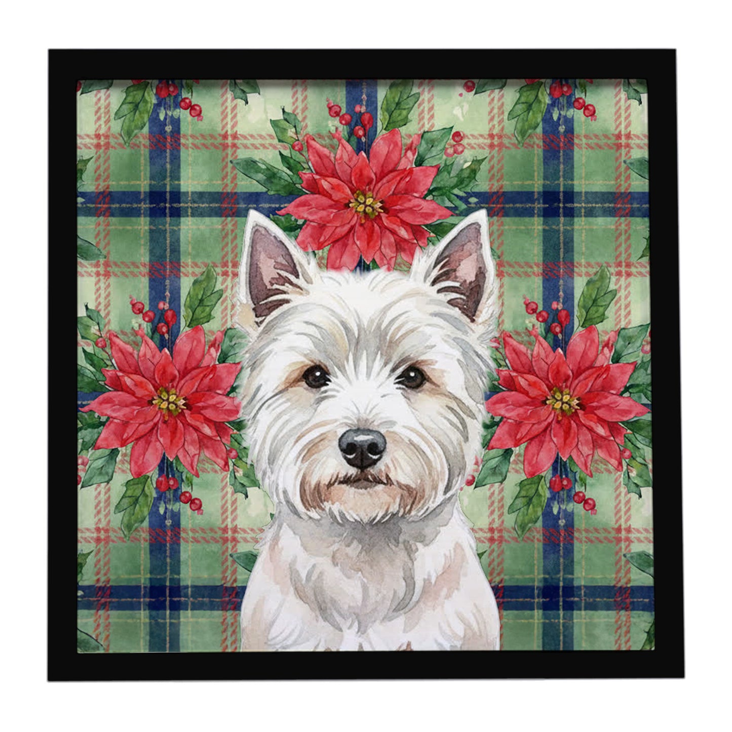 Buy this Westie Christmas PoinsettIas Framed Metal Print