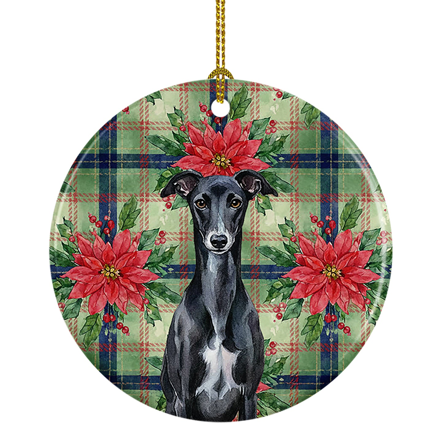 Buy this Black Whippet Christmas PoinsettIas Ceramic Ornament