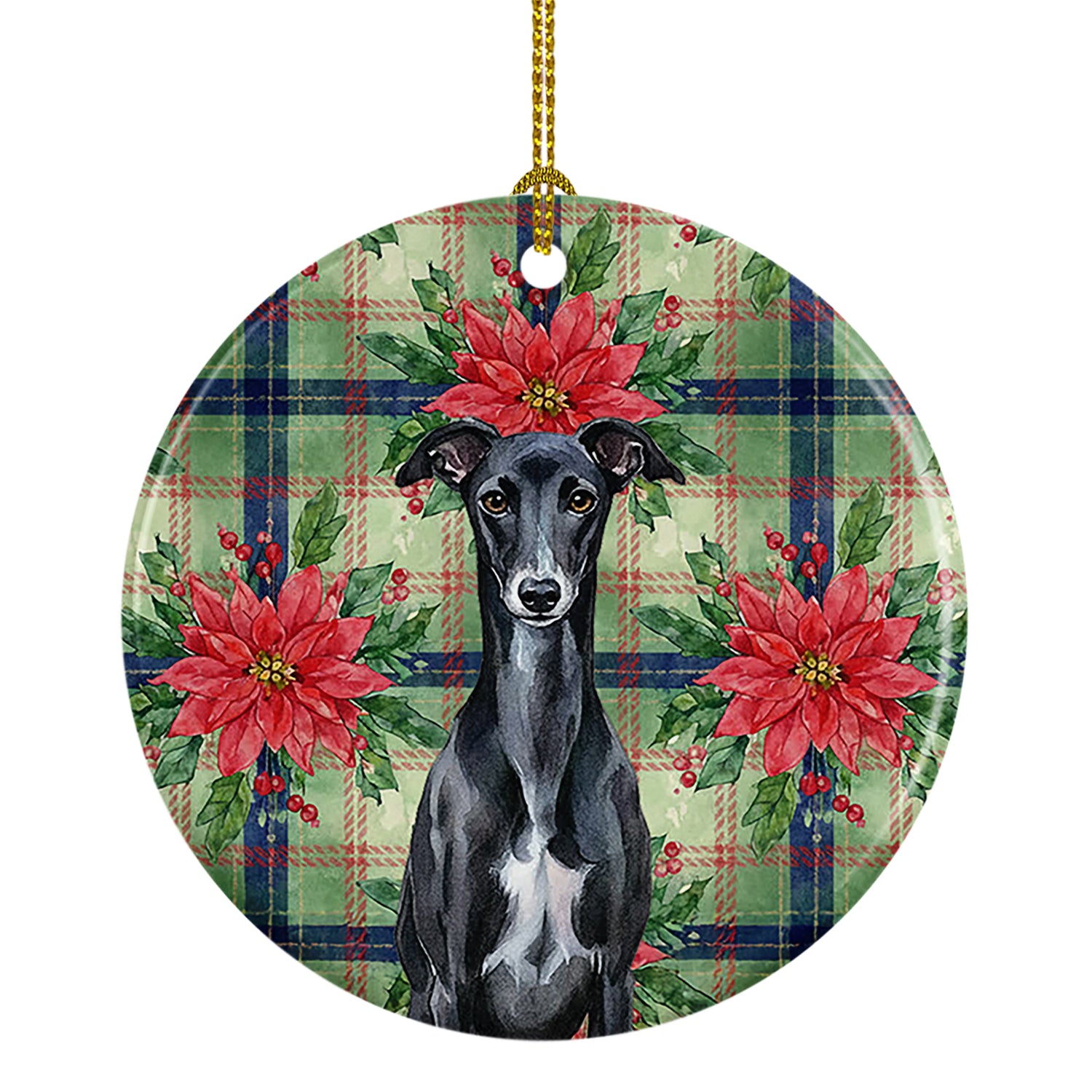 Buy this Black Whippet Christmas PoinsettIas Ceramic Ornament