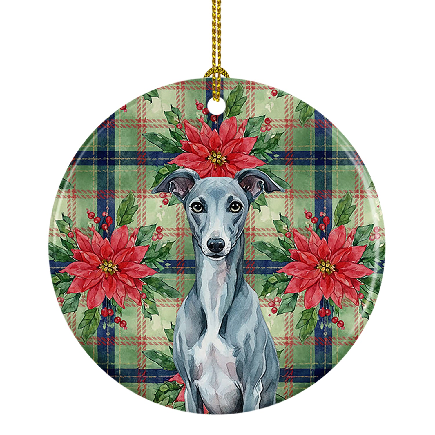 Buy this Blue Whippet Christmas PoinsettIas Ceramic Ornament