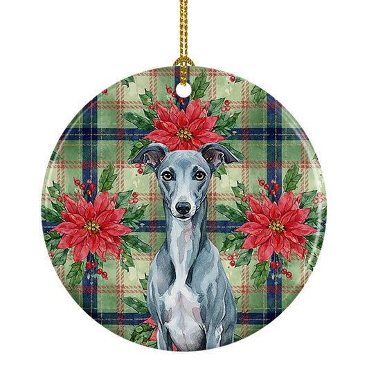 Buy this Blue Whippet Christmas PoinsettIas Ceramic Ornament