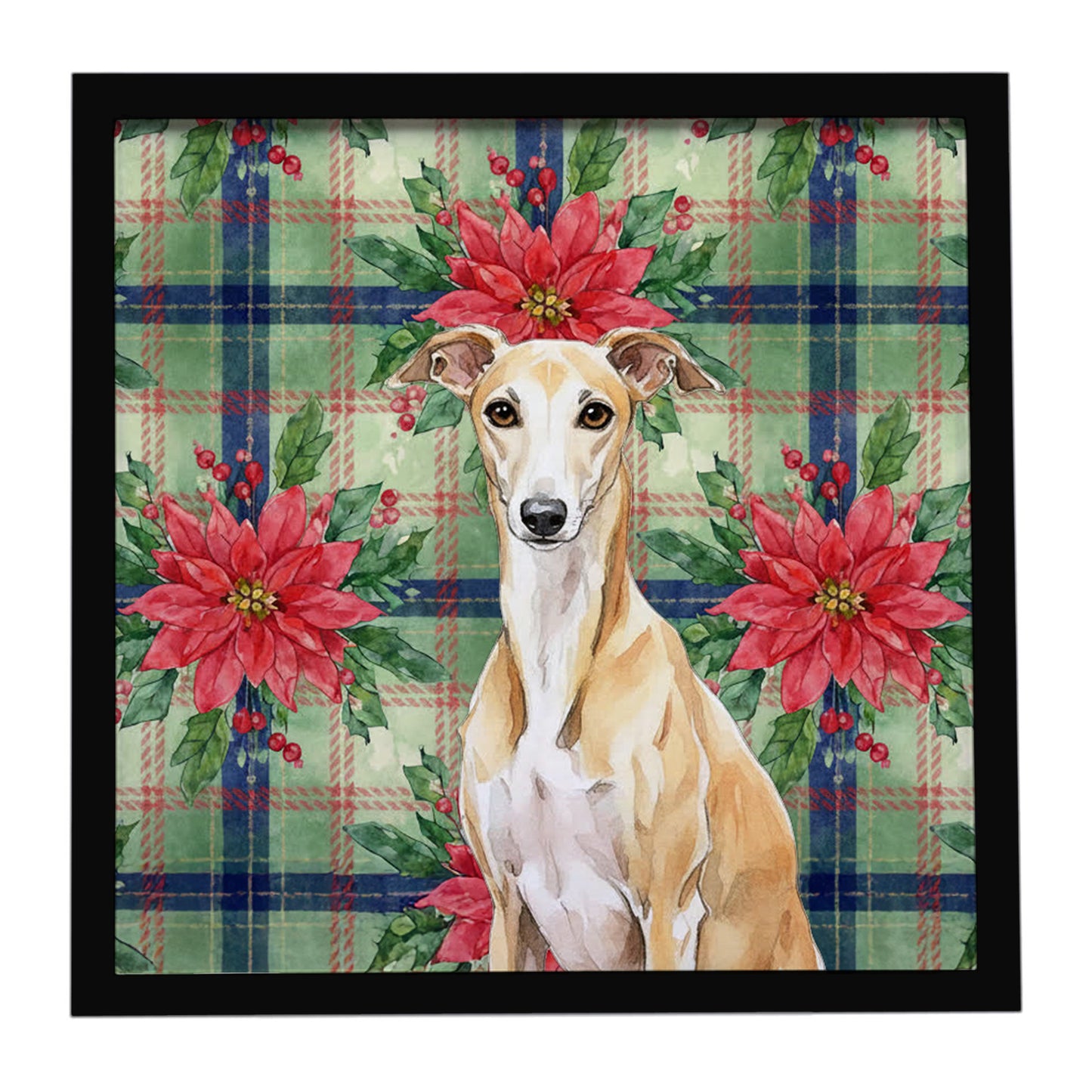 Buy this Fawn Whippet Christmas PoinsettIas Framed Metal Print
