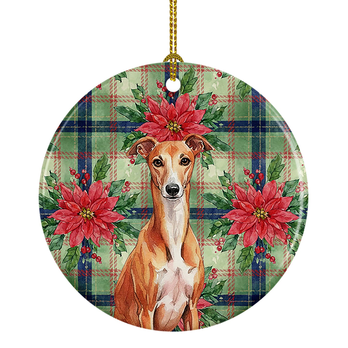 Buy this Red Whippet Christmas PoinsettIas Ceramic Ornament