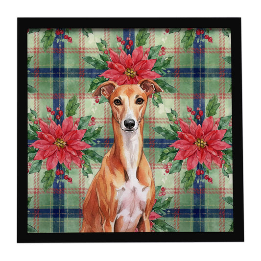 Buy this Red Whippet Christmas PoinsettIas Framed Metal Print