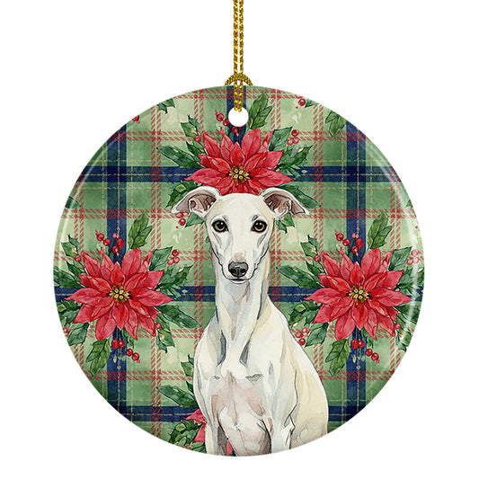 Buy this White Whippet Christmas PoinsettIas Ceramic Ornament