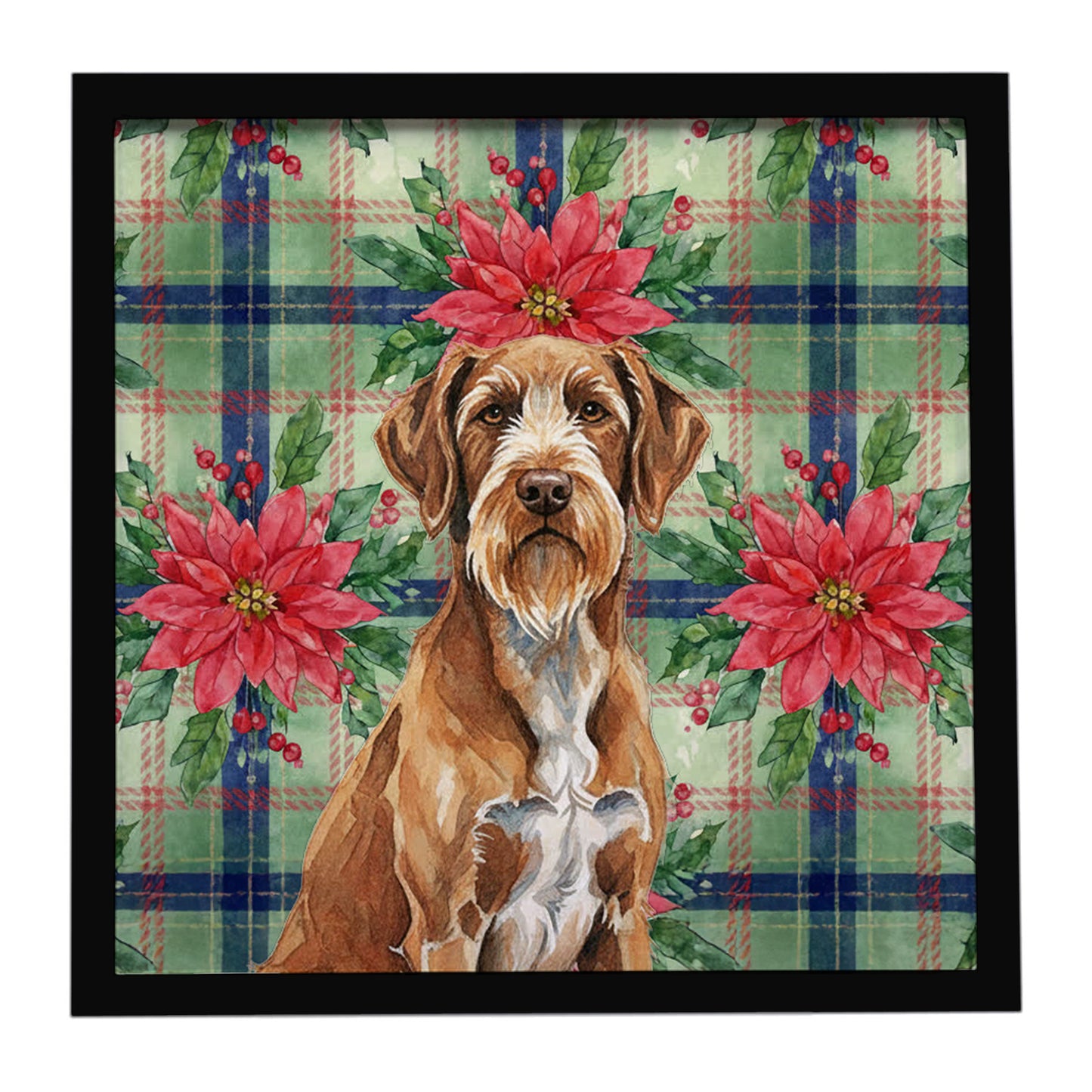 Buy this Wirehaired Pointing Griffon Christmas PoinsettIas Framed Metal Print