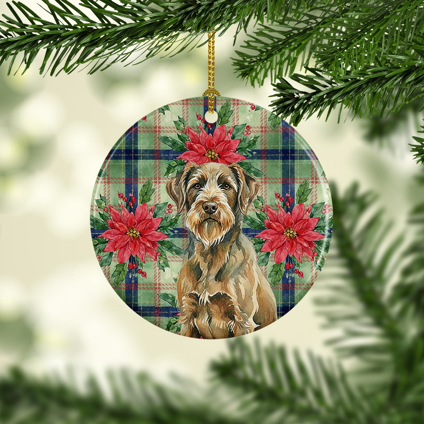 Chestnut Wirehaired Pointing Griffon Christmas PoinsettIas Ceramic Ornament
