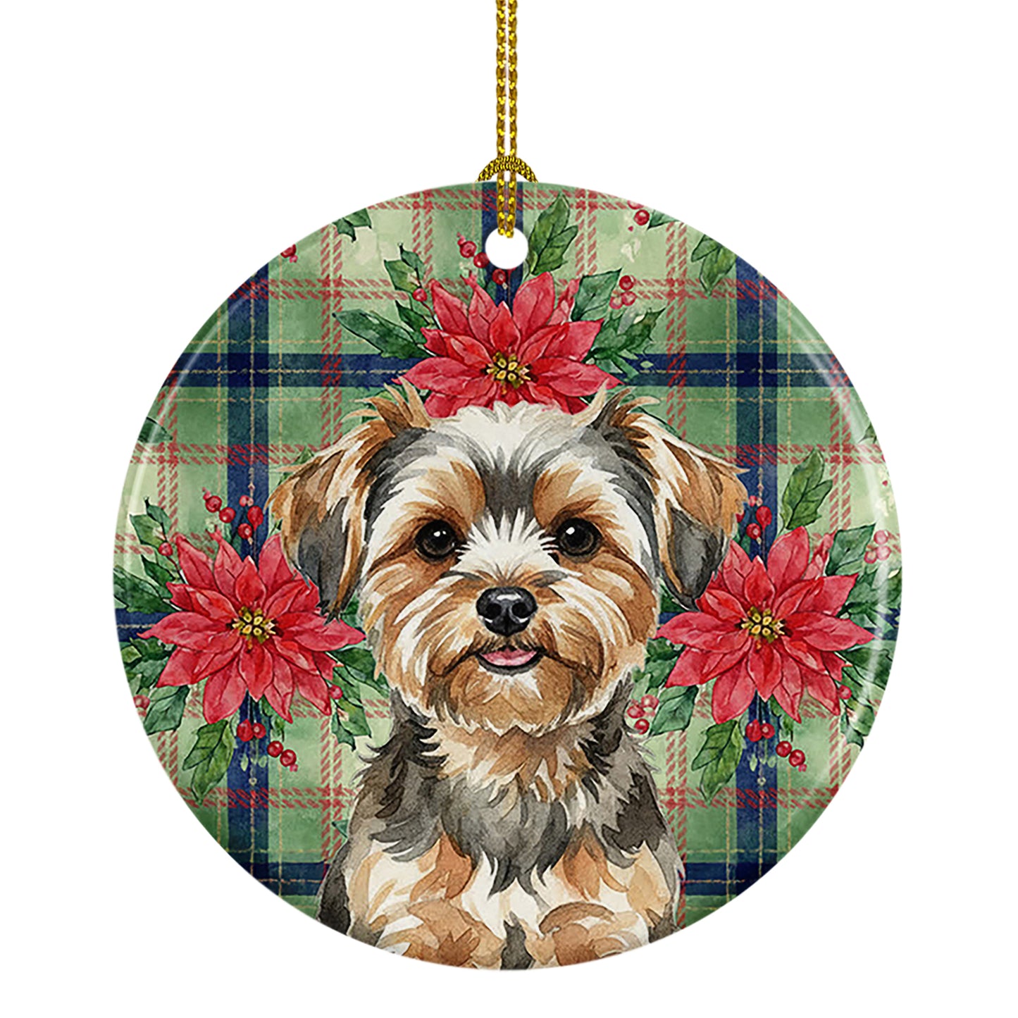 Buy this Yorkiepoo Christmas PoinsettIas Ceramic Ornament