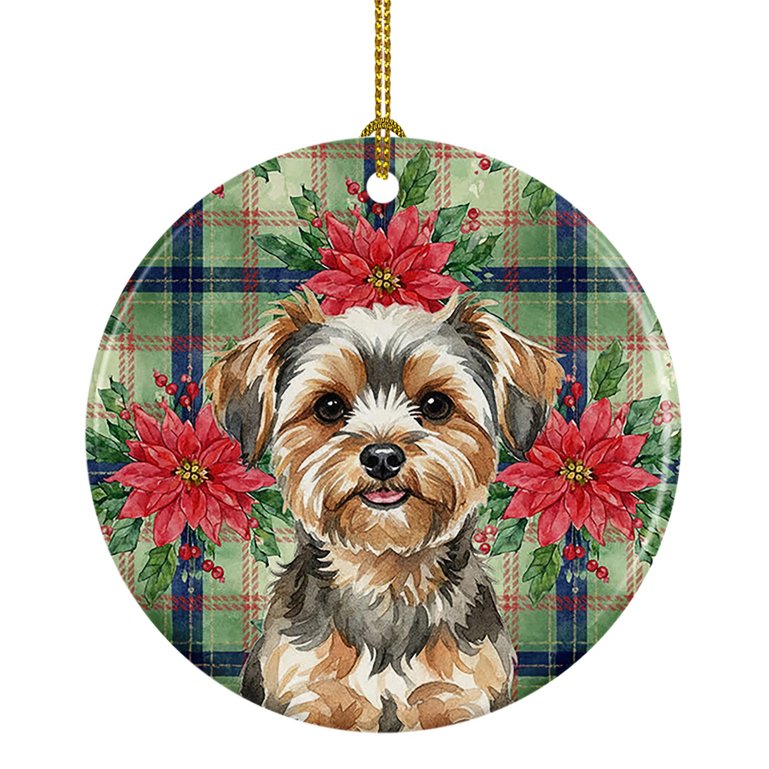 Buy this Yorkiepoo Christmas PoinsettIas Ceramic Ornament