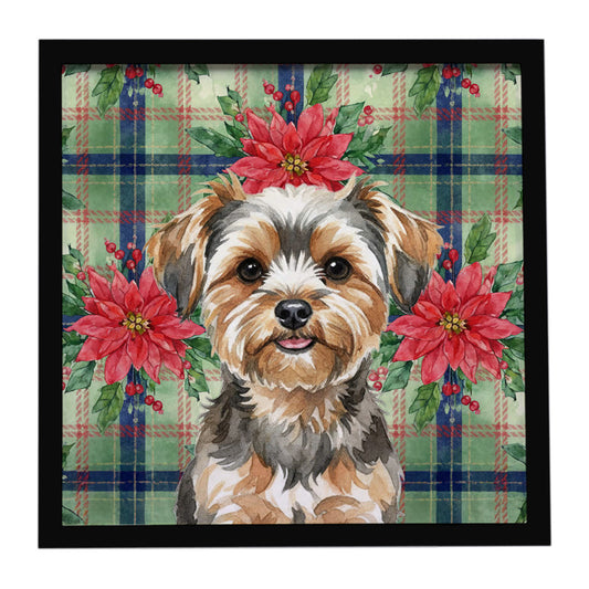 Buy this Yorkiepoo Christmas PoinsettIas Framed Metal Print