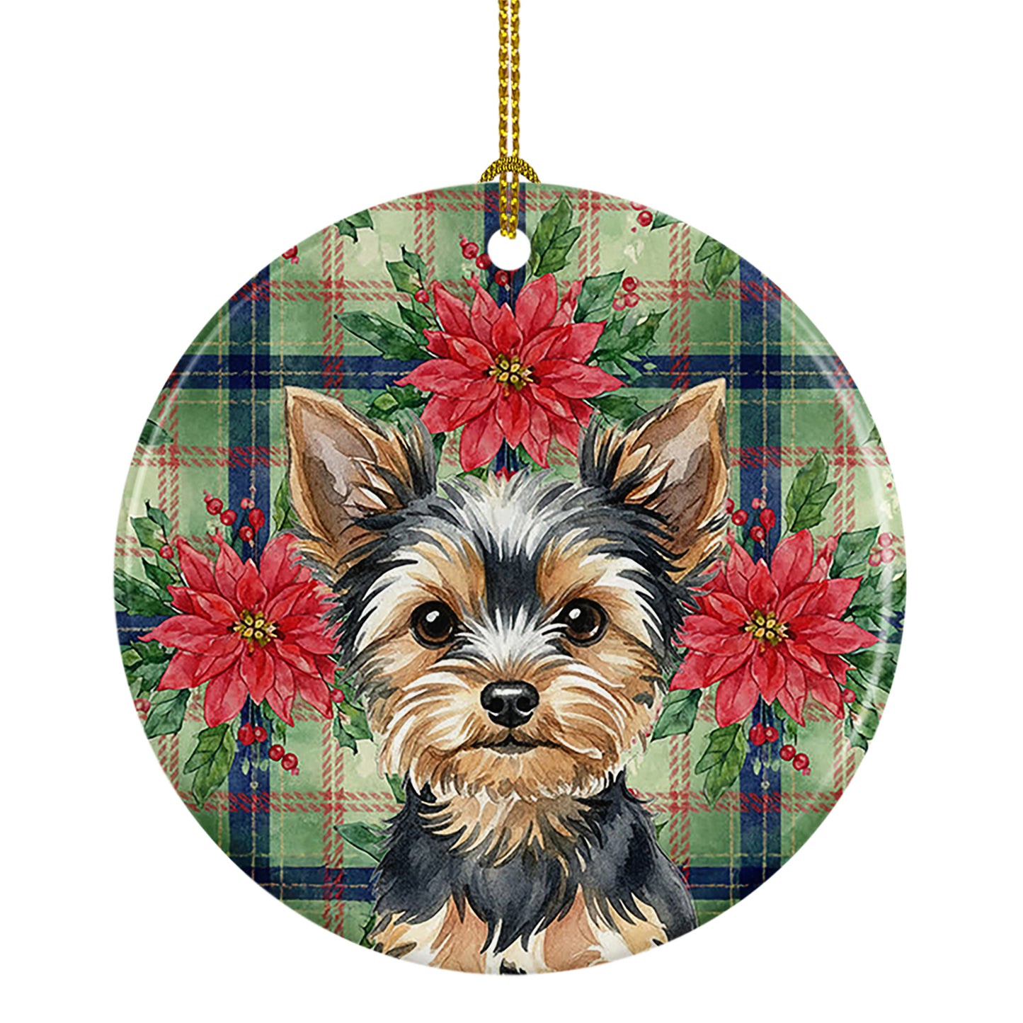 Buy this Black and Tan Yorkshire Terrier Christmas PoinsettIas Ceramic Ornament