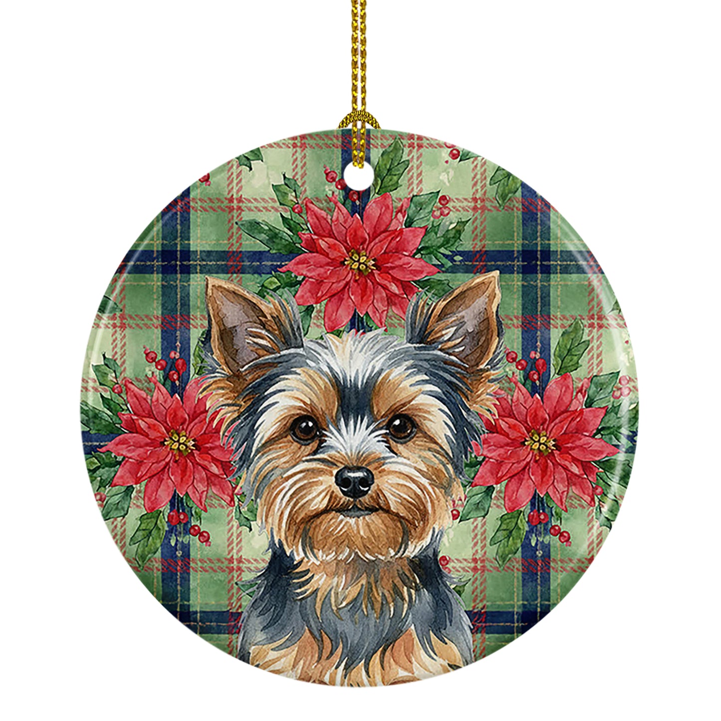 Buy this Blue and Tan Yorkshire Terrier Christmas PoinsettIas Ceramic Ornament