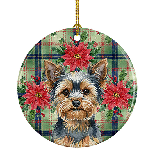 Buy this Blue and Tan Yorkshire Terrier Christmas PoinsettIas Ceramic Ornament